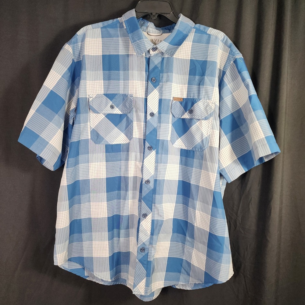 ORVIS Mens Plaid Short Sleeve Button Up Shirt Big Tall XXL Blue‎ White Casual